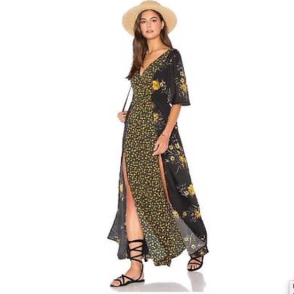 Dresses & Skirts - Gypsy Boho Bohemian Black Yellow Floral Maxi Dress